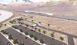 Artist's rendering of the proposed Victor Valley Brightline West station in Apple Valley ...