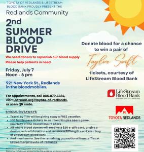 Redlands Community 2nd Summer Blood Drive. ...