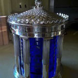 Rare Sterling blue glass container, Brophy