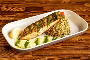 Grilled Salmon with Israeli Couscous $ 23