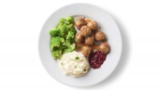 Swedish meatballs served with mashed potatoes & broccoli