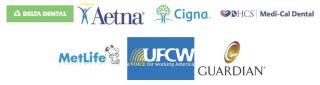 Logos for Aetna, Cigna, HCS, Medi-Cal Dental, MetLife, UFCW, Guardian