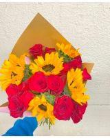 Red Roses with Sunflowers