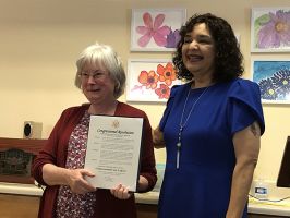 Esther Peralez-Dieckmann, District Chief of Staff-Office of Congresswoman Zoe Lofgren Presents Congressional Commendation for Live Oak's 40 years of service