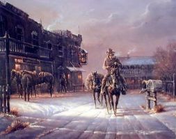 Western Cowboy Arrival in Dodge City Wall Decor Picture Art Print (16x20)