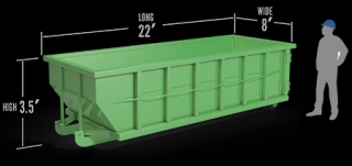 20 yard roll off dumpsters hold approximately 8 pick-up trucks of waste material. They’re often used for projects like flooring or carpet removal for a large house, roof replacements up to 3,000 sq ft, deck removal up to 400 sq ft, or large garage/basement clean outs.